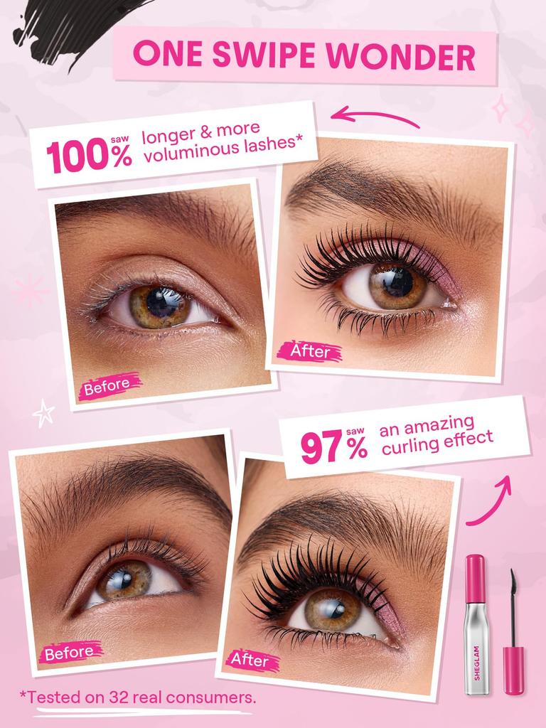 SHEGLAM Lash Writer Up & Out Mascara - Volume & Length, Feather Comb Brush, Waterproof, Smudge-Resistant, Peptide Formula, Cruelty-Free