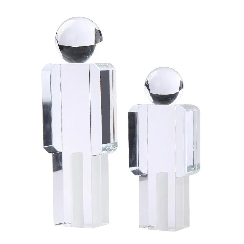 Kristallmann-Statue Transparente Figur Skulptur Glas Handwerkskunst Ornamente Cartoon-Charakterfiguren Heimdekorationszubehör