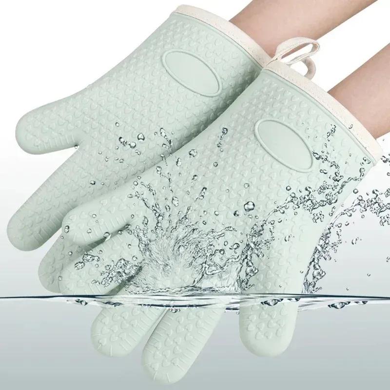 1PCS Anti-scald Thickened Silicone Gloves Heat Resistant Microwave Oven Baking Gloves BBQ Gloves Anti-slip Heat Insulation Mitts