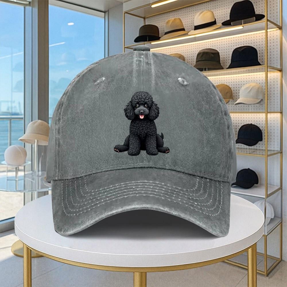 Poodle Baseball Cap Washed Denim Adjustable Hat Vintage Poodle Emblem Casual Outdoor Cap