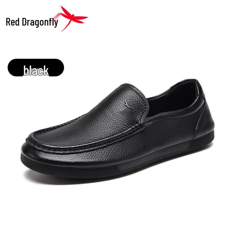 Red Dragonfly Men s Soft Leather Loafers - Lightweight, Comfortable Slip-on Casual Shoes 44 чёрный