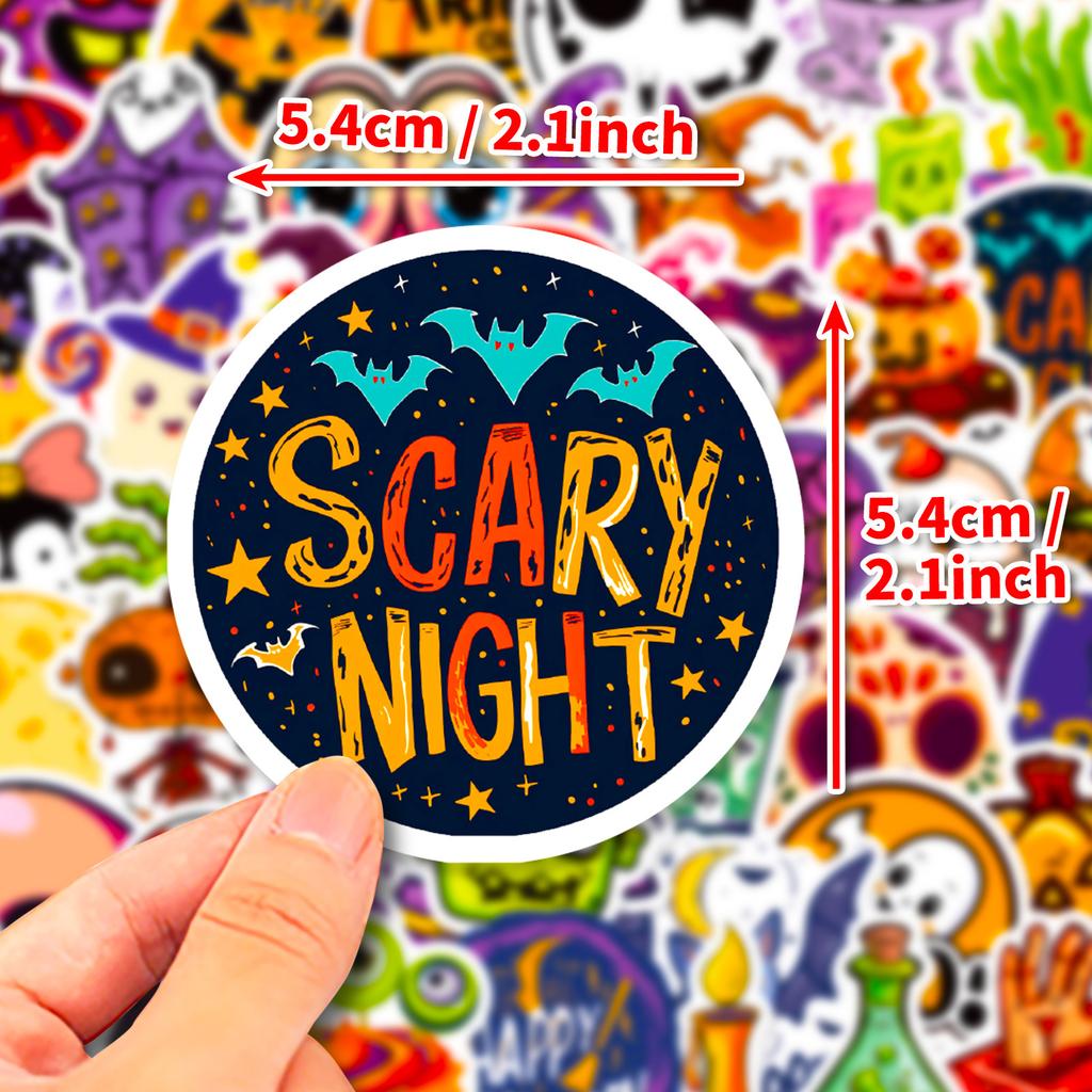 50pcs Halloween Stickers, Graffiti Cartoon Horror Decals, Decorative Waterproof Stickers for Water Cups and Trolley Cases Gifts