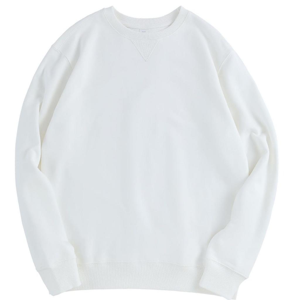 380g Heavyweight Combed Cotton Crewneck Sweatshirt, Fleece Long Sleeve Pullover, Relaxed Fit Triangle Cut, Unisex