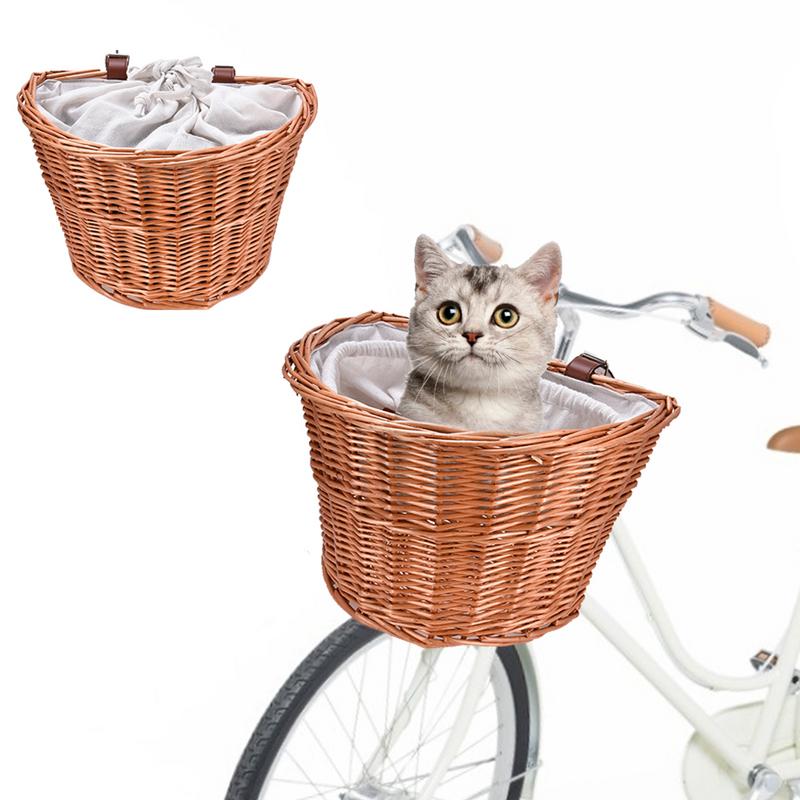 Front Handlebar Wicker Bicycle Basket Bicycles Wicker Woven Toto Basket Large Capacity Bike Basket For Adult And Kids Waterproof