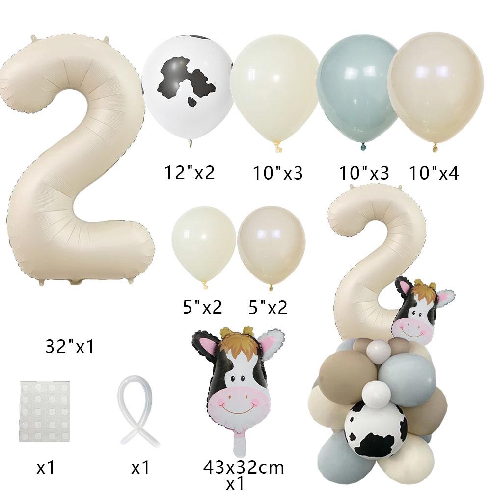 1set Farm Animal Balloons Carton Cow Balloons Vintage Number Balloon for Kids Farmland Animal Birthday Decorations DIY Gifts