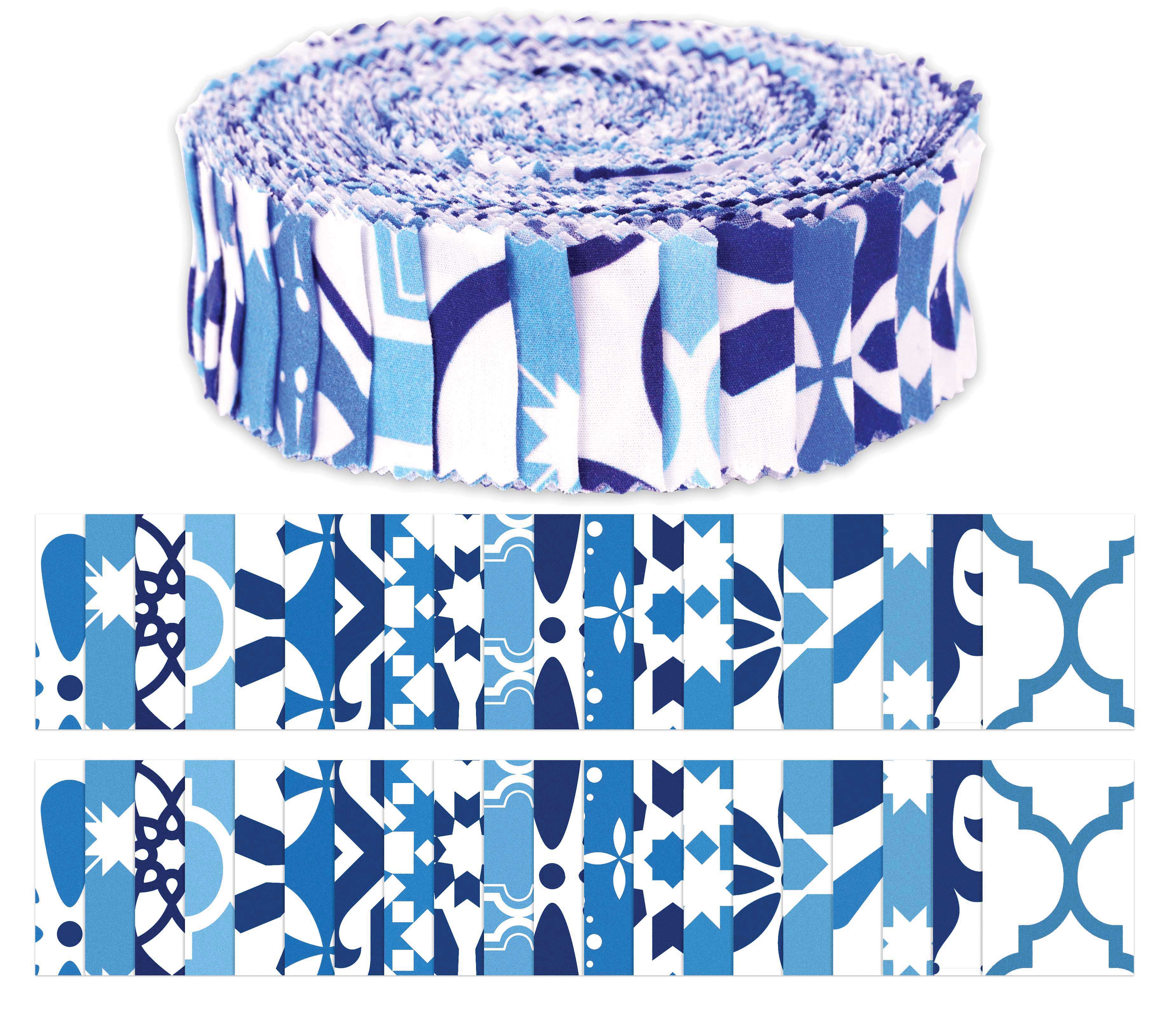 

Soimoi, 40 шт. Мозаїчний принт, попередньо нарізані тканини, смужки, згорнуті 1,5x42 дюймів, бавовняні желе, рулони для ковтіння – середні 1.5x42inches середній синього кольору