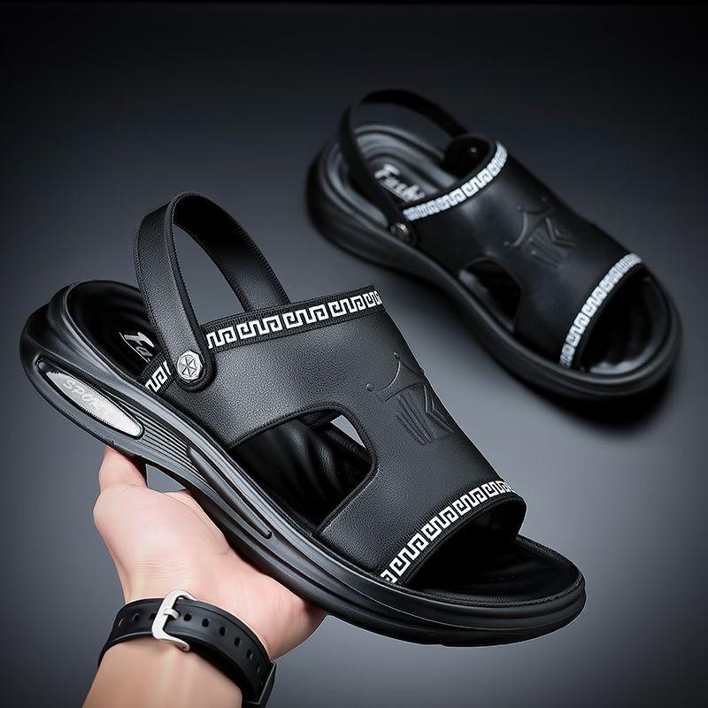 Leather Sandals Men's Casual Men's Shoes Breathable Thick-soled Waterproof and Non-slip Middle-aged Dad Beach Shoes Men Breathable and Comfortable