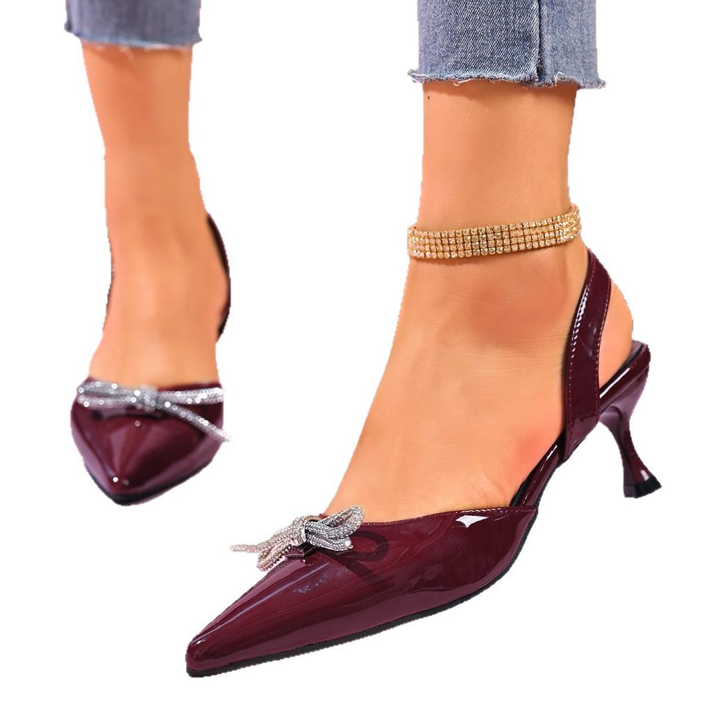 2025 summer new hollow one-word foot set large size bag head sandals fashion bow pointed stiletto sandals