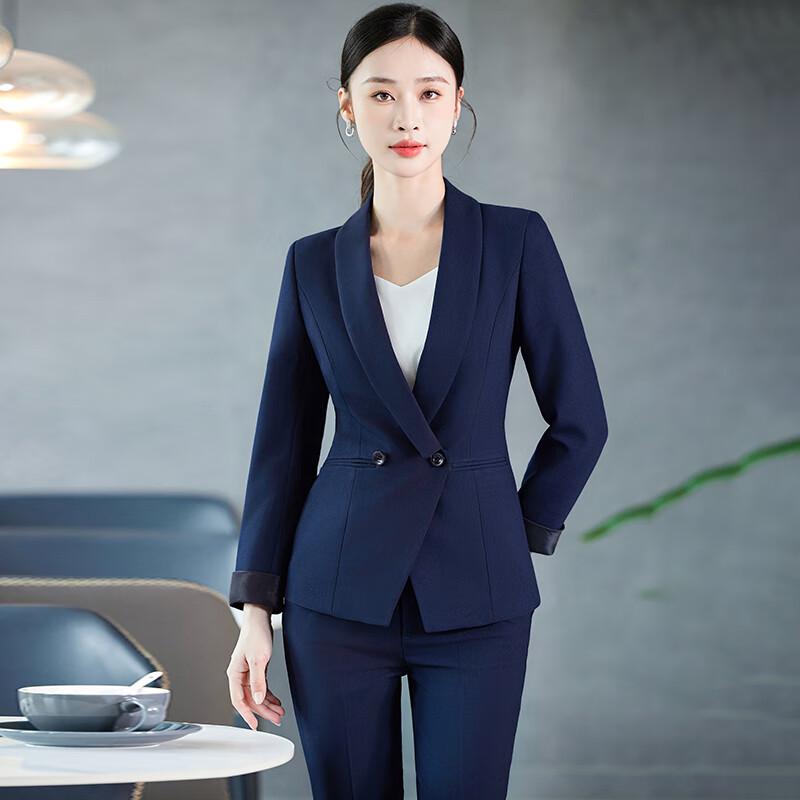 Женский двухсоставный профессиональный костюм сапфирово-синего цвета 4XL