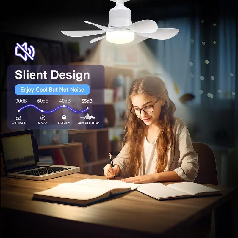 E26/E27 Socket Ceiling Fan Lights Ultra-Quiet with Remote Control 6 Blades Adjustable 3-Speed Airflow for Home Bedroom Lighting