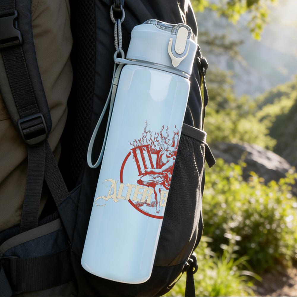 1PC Faint redhead band sketch print 750ml colorful plastic sports water bottle leakproof pop up lid with straw for outdoor work home use