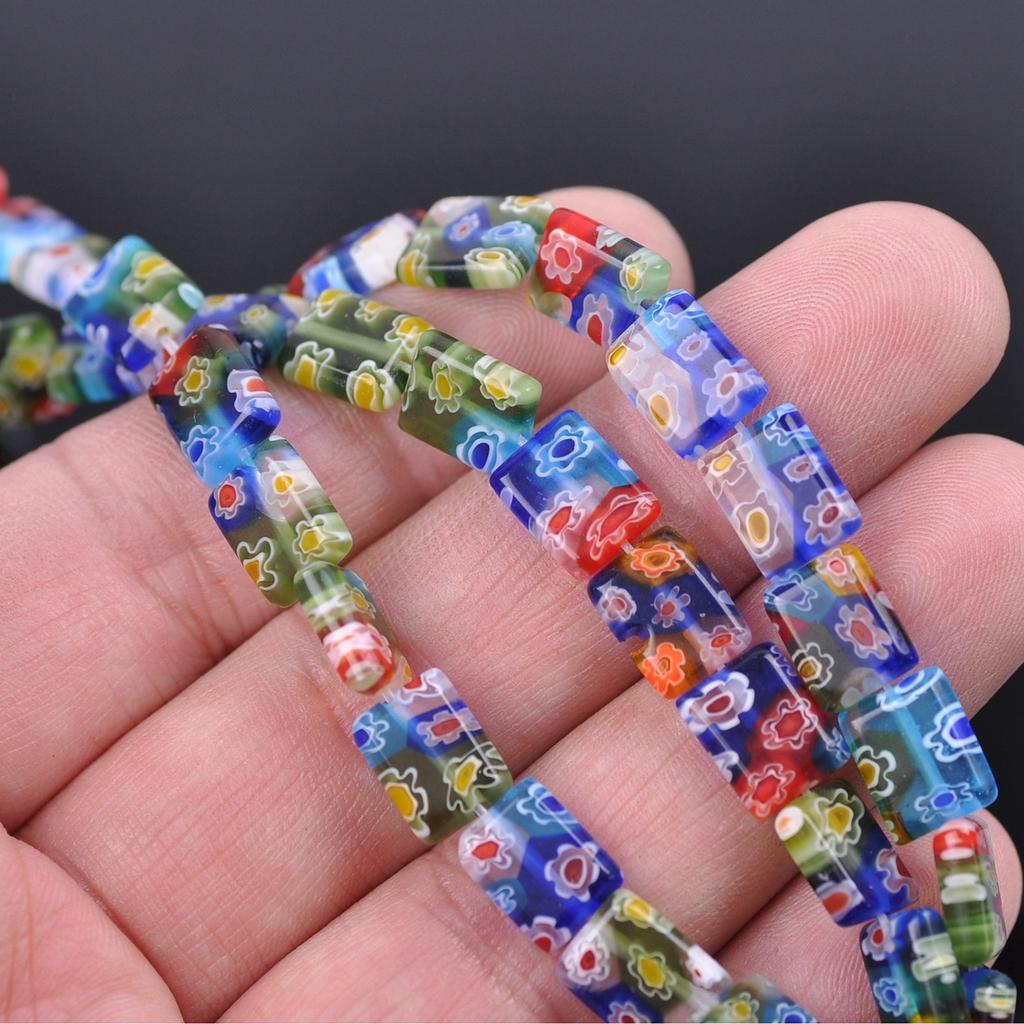 Rectangle Shape Mixed Flower Patterns 8x10mm 10x12mm Millefiori Glass Loose Beads for DIY Crafts Jewelry Making Accessories Findings