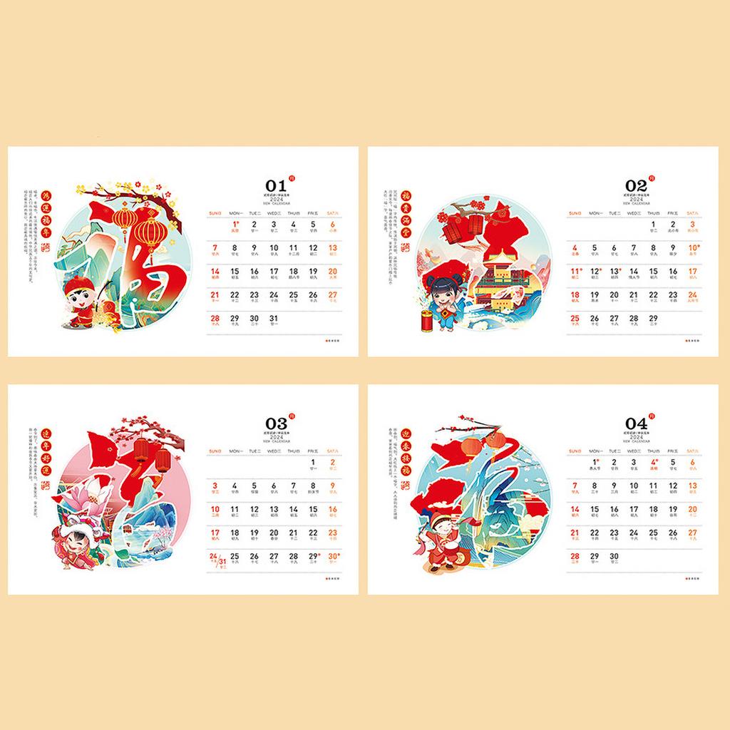Drachenjahr Schreibtischkalender Freistehender Umblätterkalender Chinesischer Neujahrskalender Monatlicher Desktop