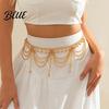 Waist Chain Metallic Solid Color Heart Pendant Multi Layer Tassel