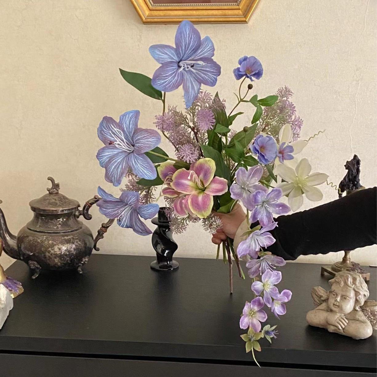 1Pc Simulation Purple Rose Hydrangea Green Plant Hand Bouquet for Wedding Outdoor Courtyard Garden Home Decoration