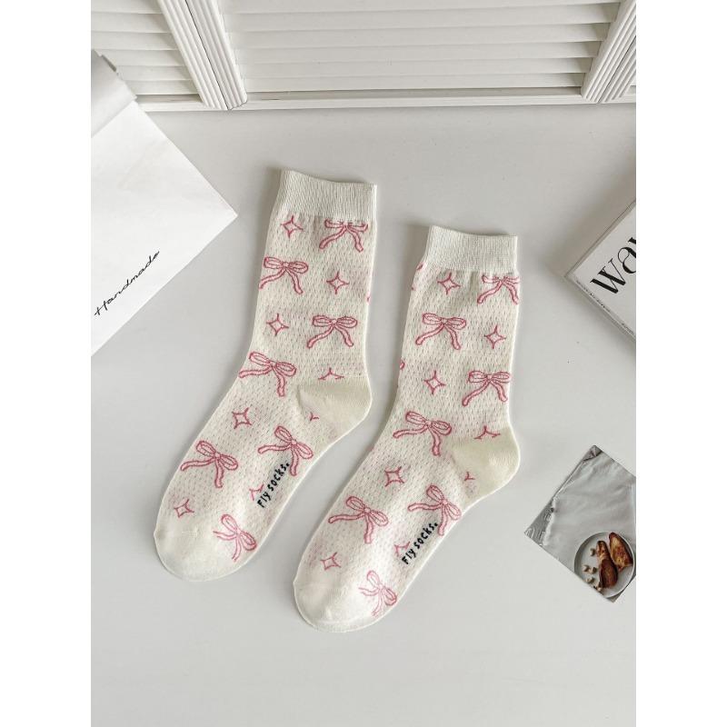 

Female Spring and Summer Thin Style Stereo Curled Dot Bowknot Mesh Ballet Wind Tube Cotton Socks 1 pair розовый