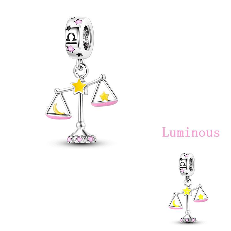 Original Copper Charms Luminous Zodiac Signs Beads Pendants For Women Fit Original Bracelet Necklace Diy Gift