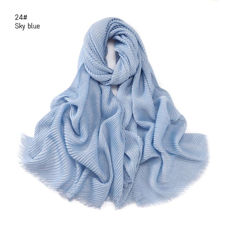 Spring New Solid Color Silver Silk Wrinkled Polyester Scarf Women's, Monochrome Two-ended Short Beard Headscarf Shawl