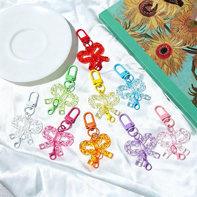 Transparent Acrylic Bow Keyring for Girls' Bags - DIY Pendant Accessory Small Gift