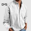 Spring Fall Men Shirt with Chest Pocket Turn-down Collar Button-down Top Long Sleeve Solid Color Loose Cardigan Casual Daily Shirt