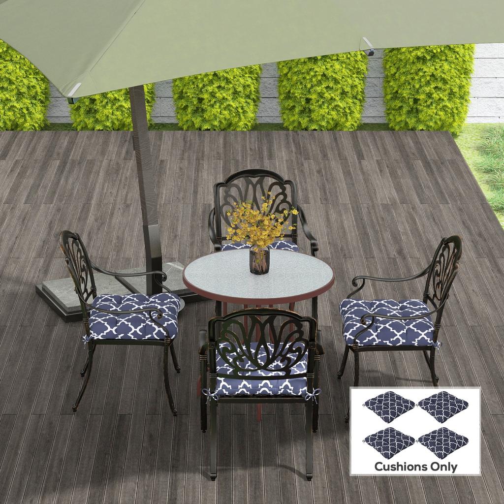 4-Piece Seat Cushion Pillows Replacement, Patio Chair Cushions Set with Ties for Indoor Outdoor, Blue