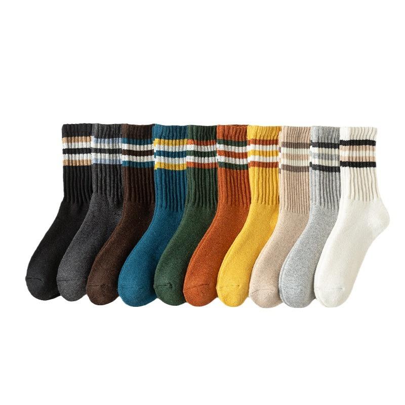 Women's Autumn and Winter Four Bar Striped Velvet Thickened Warm Long Tube Wool Pile Socks