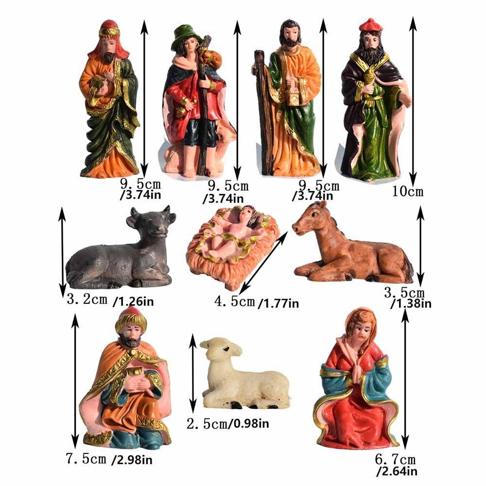 10Pcs/Set Resin Material Christmas Manger Scene Vintage Resin Nativity Set Religious Display