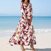 Abiti da Spiaggia da Donna alla Moda con Scollo a V e Maniche Sette Punti Stampati Floreali