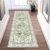 Vintage Green Medallion Runner Rug Hallway Carpet Non Slip Washable Floor Mat Kitchen Rug with Distressed Persian Design