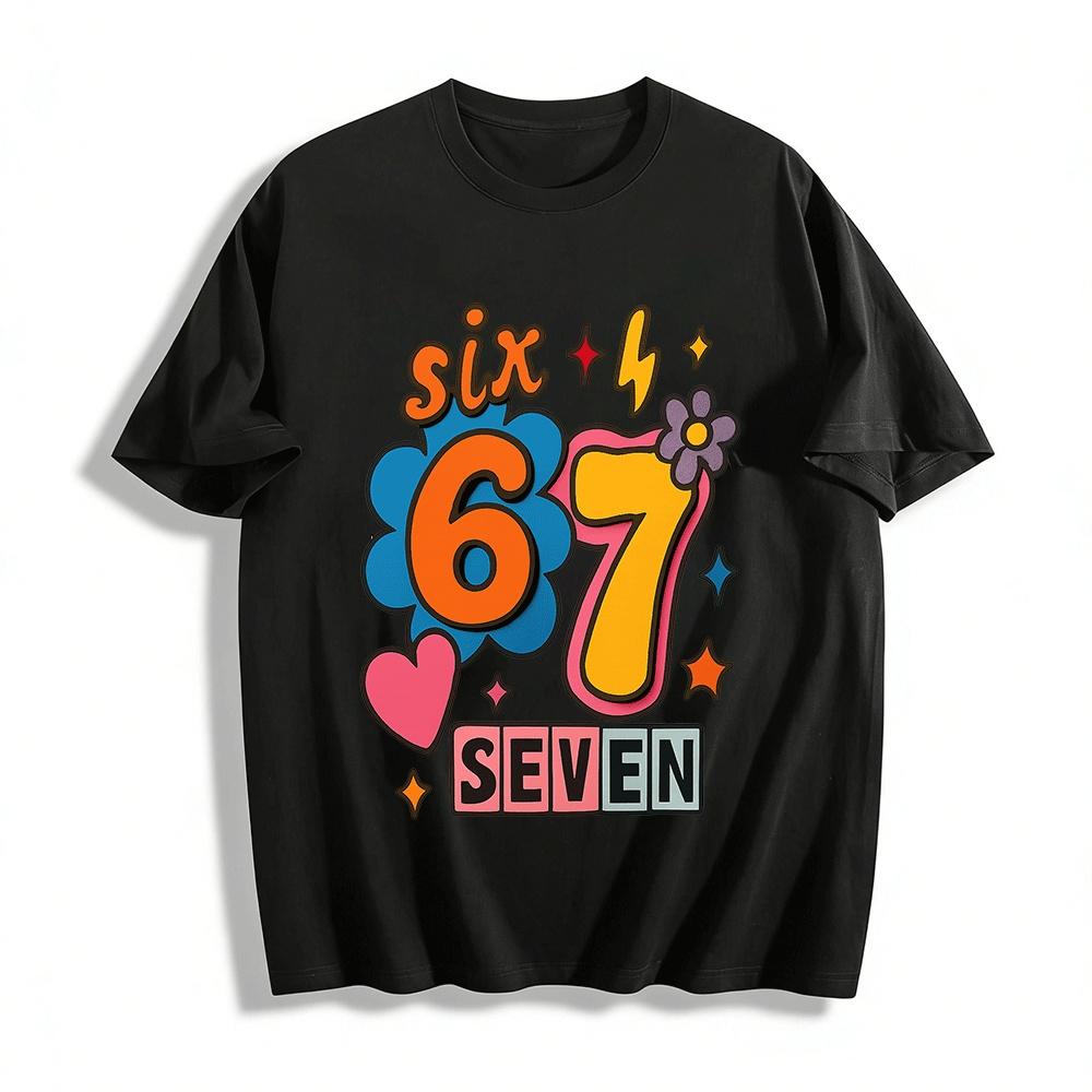 Retro Number 67 Print Casual Graphic Tee For Adults Teens Pure cotton T-shirt XXS