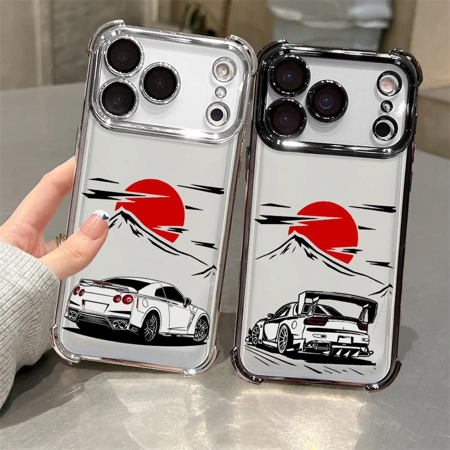 Coque de téléphone pour iPhone 16 15 14 Plus 17 Air 13 12 11 Pro Max 16e Housse souple Sport Course JDM Drift Voiture
