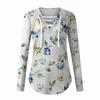 Women's Blouse Fashion Loose Casual Long Sleeved Printed V-Neck T-shirt Top