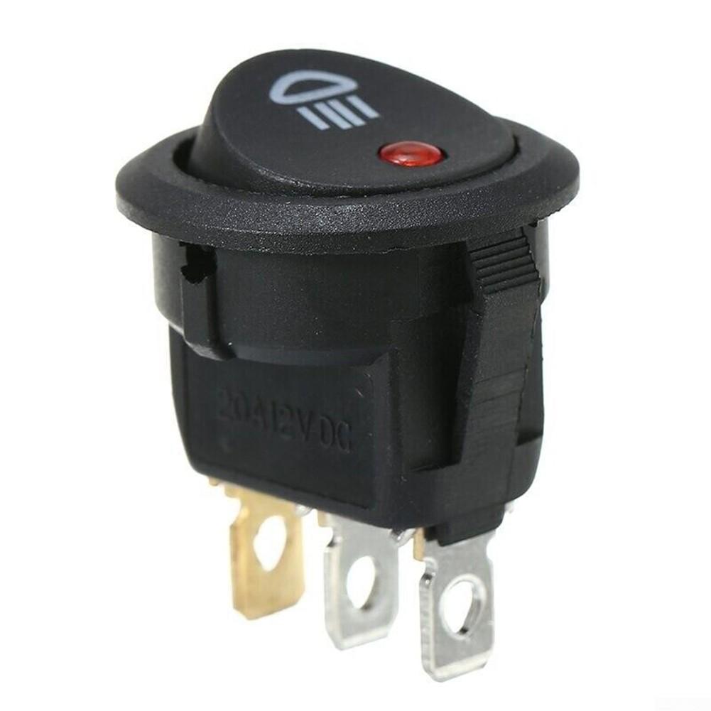 Černočervený DC 12V 20A kulatý vypínač 12V červená LED 23mm