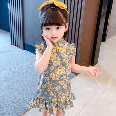 Abito da principessa per bambina senza maniche cheongsam retrò per ragazze in stile cinese