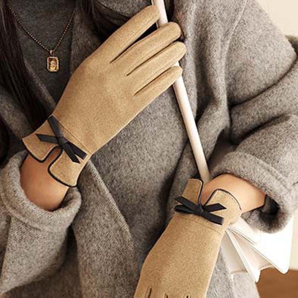 Bowknot Five Fingers Plus Thick Women Finger Gloves Non-slip Gloves Women Winter Gloves Windproof