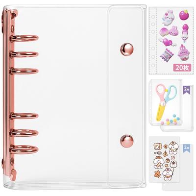 GOKEI A6 Size Transparent Binder Sticker Notebook Mini X Refills X Zippered Pockets X Underlay Sheets X Sticker Album Card Sleeves Removable Pocket