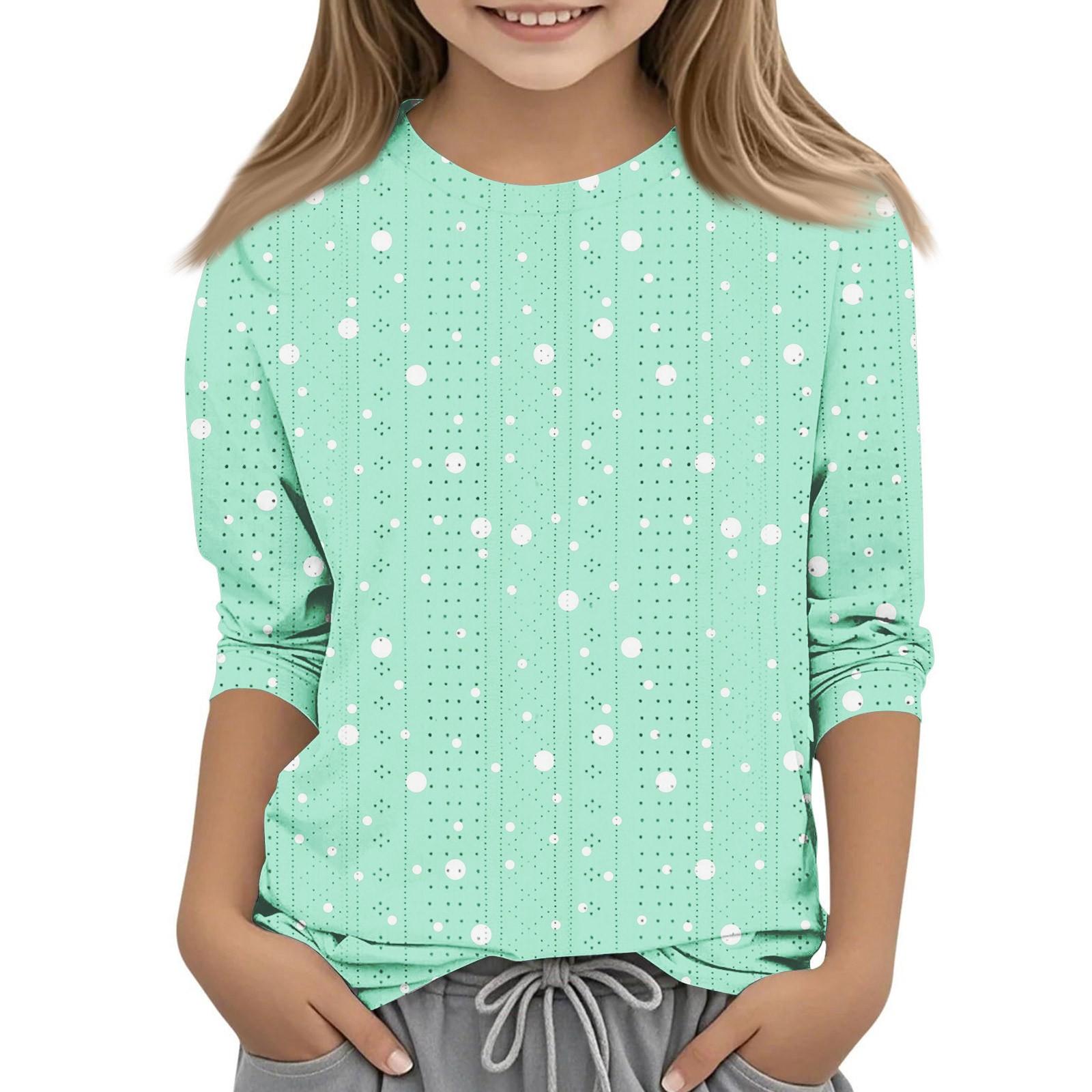 

Print Tops For Youth Girls 5-16 Years Round Neck 3/4 Sleeves T-Shirts Trendy Tops Outfit Tees 140