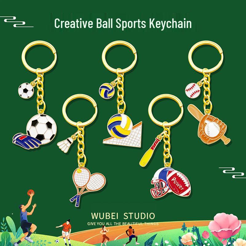 Sports Ball Keychain: Basketball, Football, Volleyball, Badminton, Rugby, Baseball Car Pendant