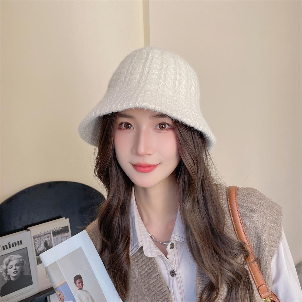 Bob rétro couleur unie pour femme, bob en tricot peluche polyvalent, hiver chaud, chapeau lavabo pour femme