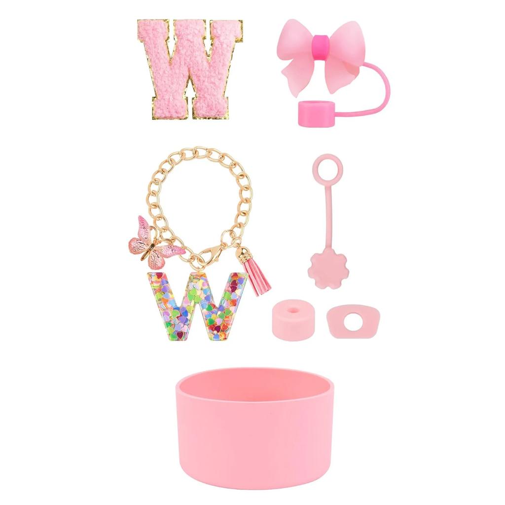 7pcs Cup Accessories Set for Stanley 30oz 40oz Tumbler Straw Cover Cap Boot Spill Proof Stopper Letter Keychain Charm Sticker