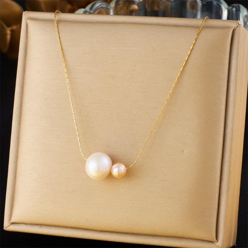 18K Gold Plated Necklace with Baroque Freshwater Pearls, Dainty Pearl Chain Choker, Adjustable Elegant Jewelry for Women Daily Wear Gift