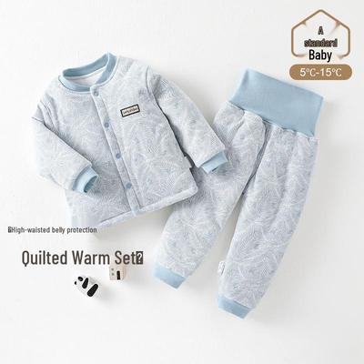 Set Pigiama in Cotone Trapuntato a Vita Alta per Bambini Autunno/Inverno - Unisex Protezione Pancia