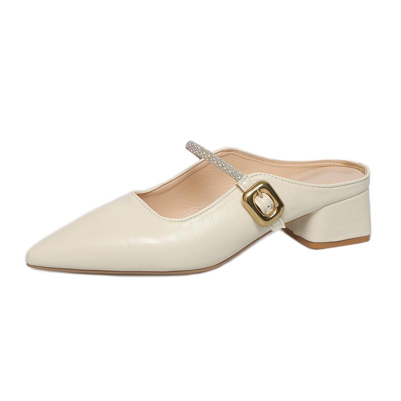 Fashion 2025 Summer Chunky Slippers for Women Fashion Pointy Shallow-cut Sequin Metal Buckle Set Foot Anti-slip Wear-resistant Sandals