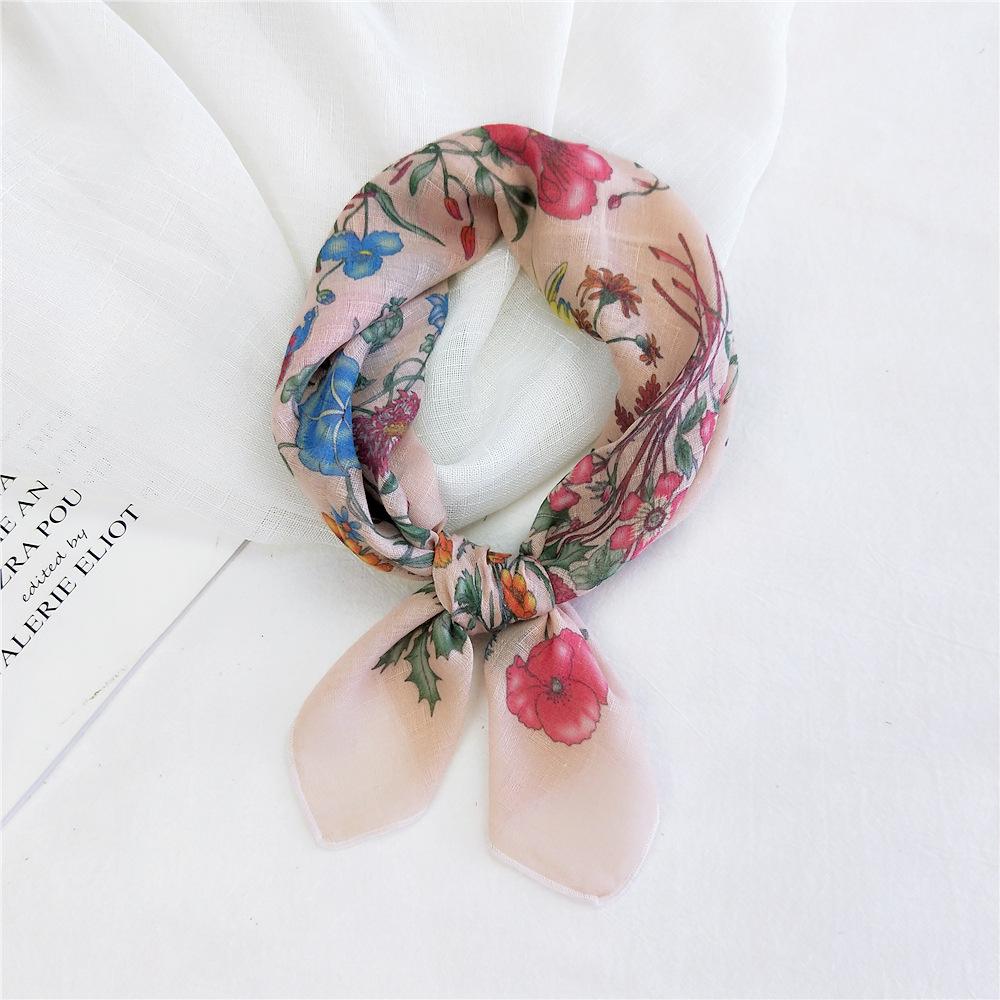 Cotton And Linen Small Square Scarf Silk Scarf Women'S Spring And Autumn New Style Artistic And Versatile Fashionable Temperament Headband Scarf