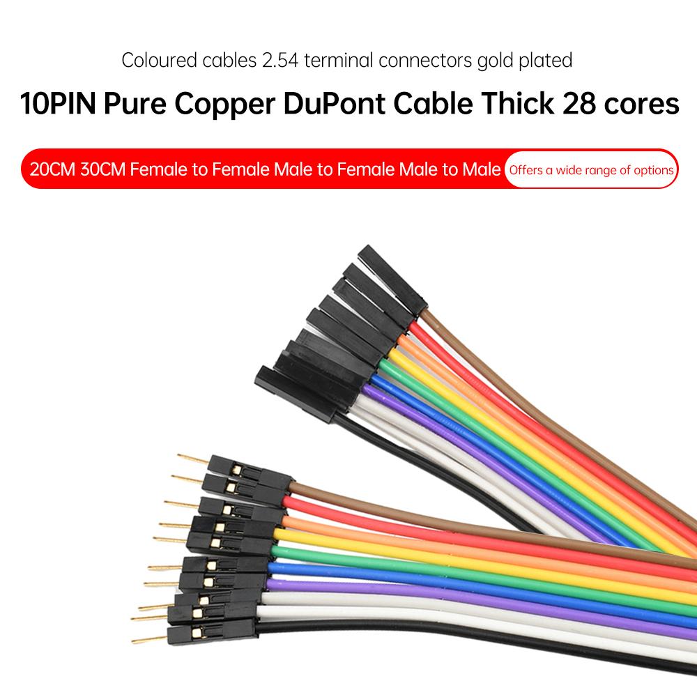 10PIN Pure Copper DuPont wire male to male,female to male,female to female,2.54 terminal connection wire 28core gold-plate cable