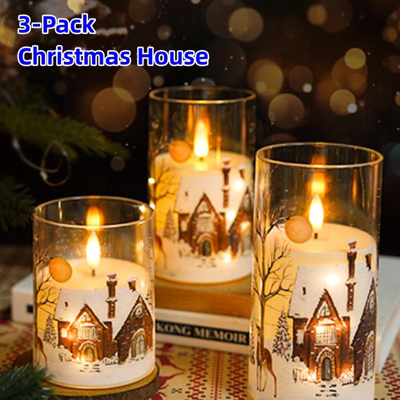 3-Pack LED Candles w Remote Control Flameless Snowman Sleigh Car Elk Christmas Tree Sticker LED Candle For Christmas Decoration
