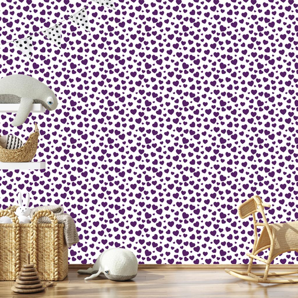 Hearts Wallpaper Purple, White and Light Gray 50x1000