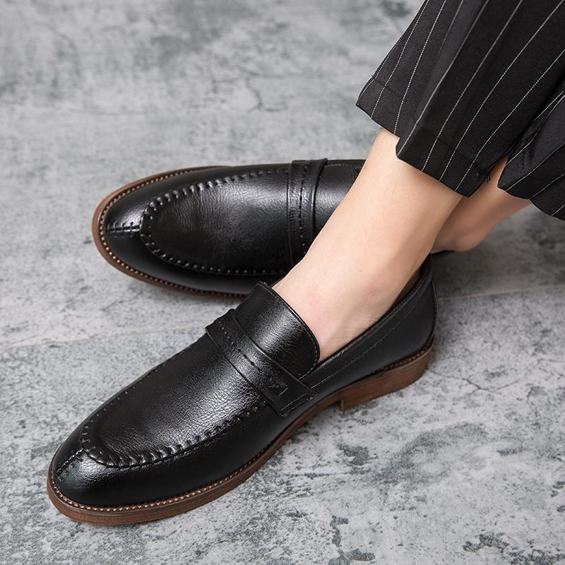 Fashion Mens Casual Leather Shoes 2025 Spring Autumn Solid Color Design Comfy Men's Dress Shoes Daily Outdoor Leisure Business Shoes