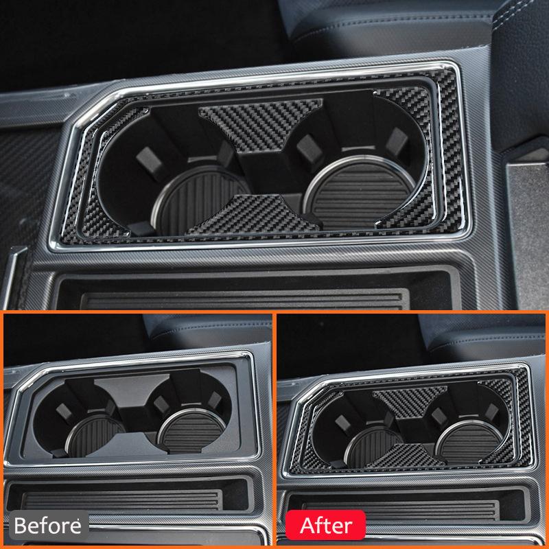 Kolfiberbil fram mitten vattenmugghållare panel panel ram SUV inredning klistermärke för Ford F150 F-150 SVT Raptor