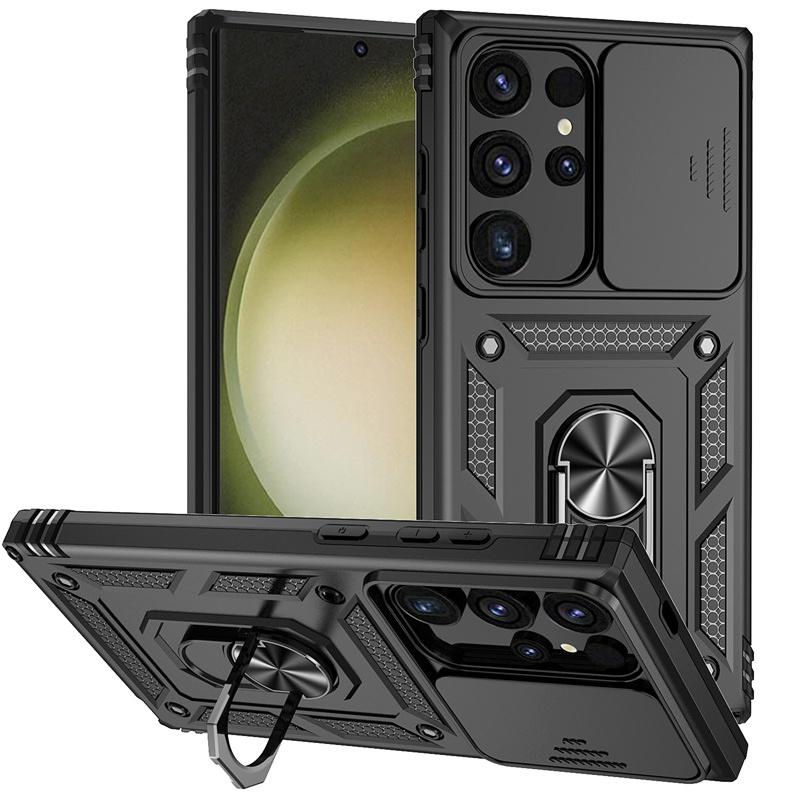 Armor Funda For Samsung Galaxy S22 Ultra 5G Case Slide Lens Protect Ring Stand Cover For Galaxy S22 + S 22 Plus Shockproof Coque